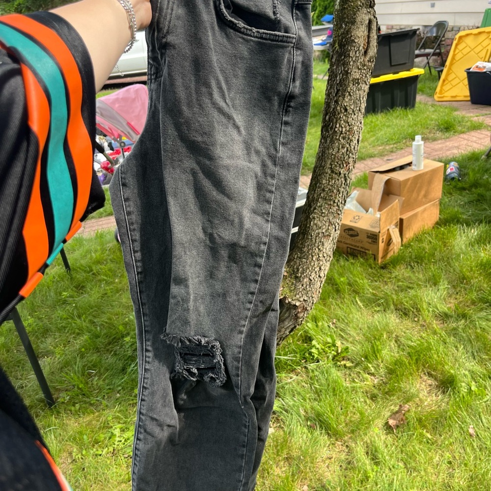 Forever 21 Black Straight Leg Distressed Jeans